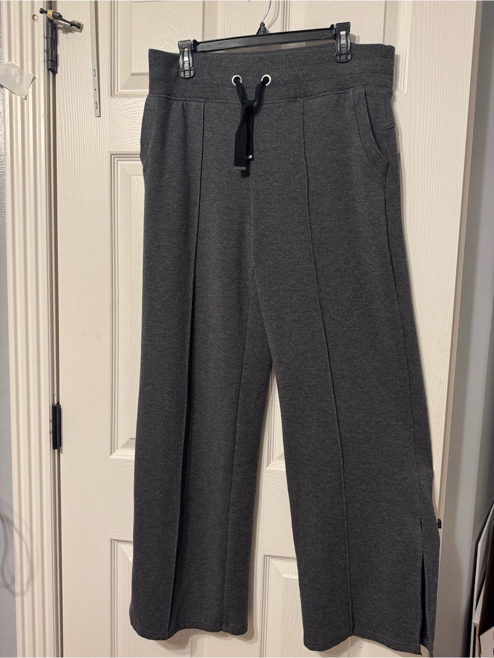Athleta Gray Modal Wide Leg Lounge Pants Drawstring Side Slit Size L Tall